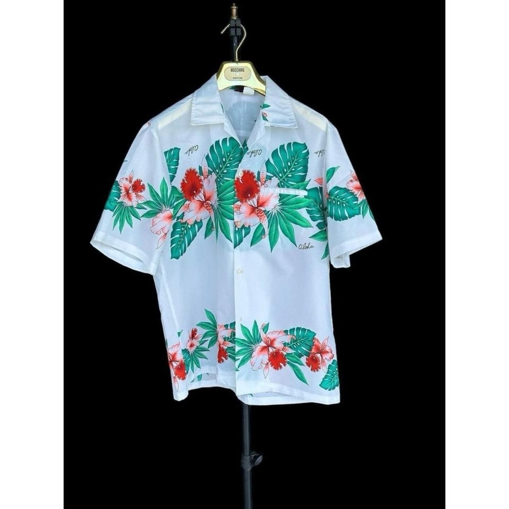 Vintage 70's Royal Hawaiian Floral Button‎ Up Shirt Sz Medium White Red
